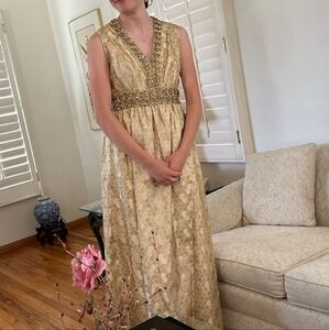 Vintage Gold Metallic Brocade Gown 1970s COLLECTORS ITEM FROM SANDS LAS VEGAS.